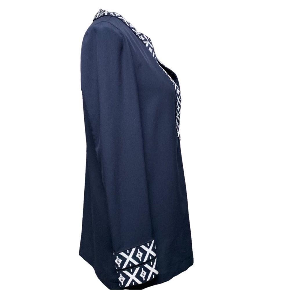 TORY BURCH NAVY EMBROIDERED TAPED TUNIC - Picture 4 of 12